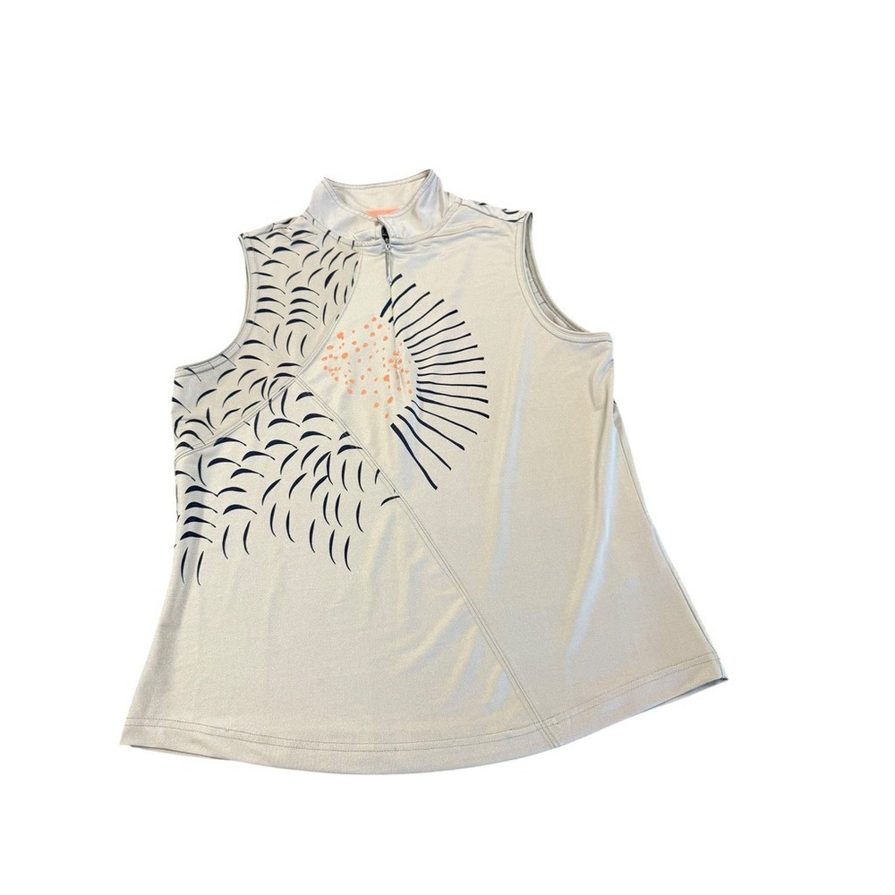 Jamie Sadock Womens Beige Abstract Graphic Quarter Zip Golf Tank Top Size M